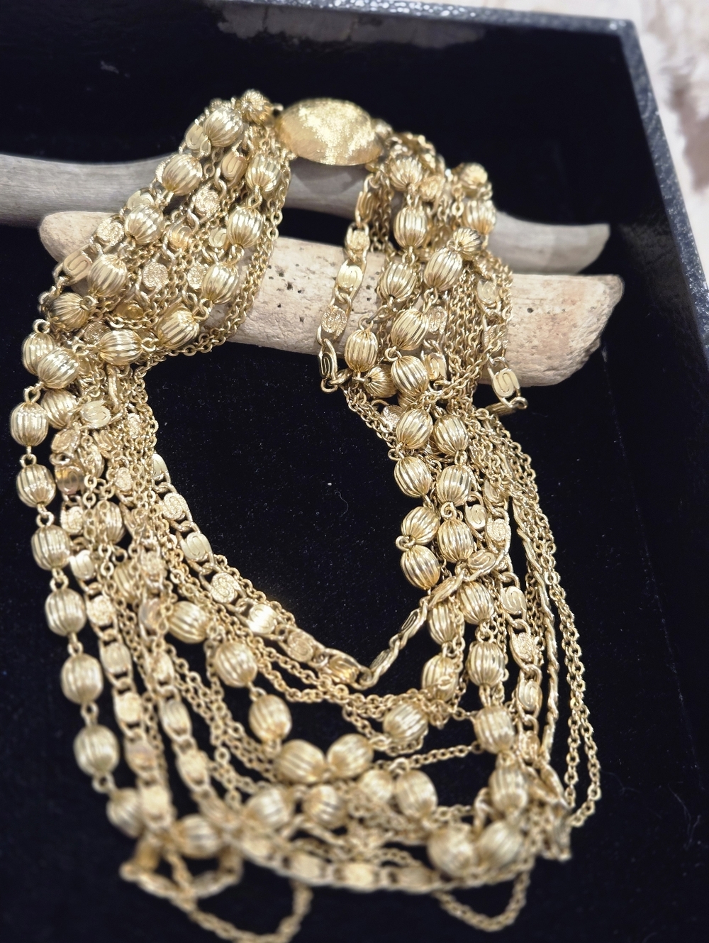 Vintage Monet Gold Tone Multi-Strand Beaded Statement Necklace - Women Jewelry